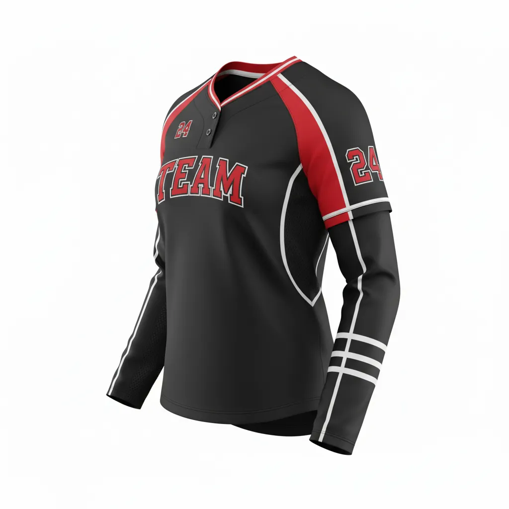 Custom Softball Long Sleeve Jersey - Custom Design - Longsleevejersey Blackredwhite - Side View - Kinexa Sportswear