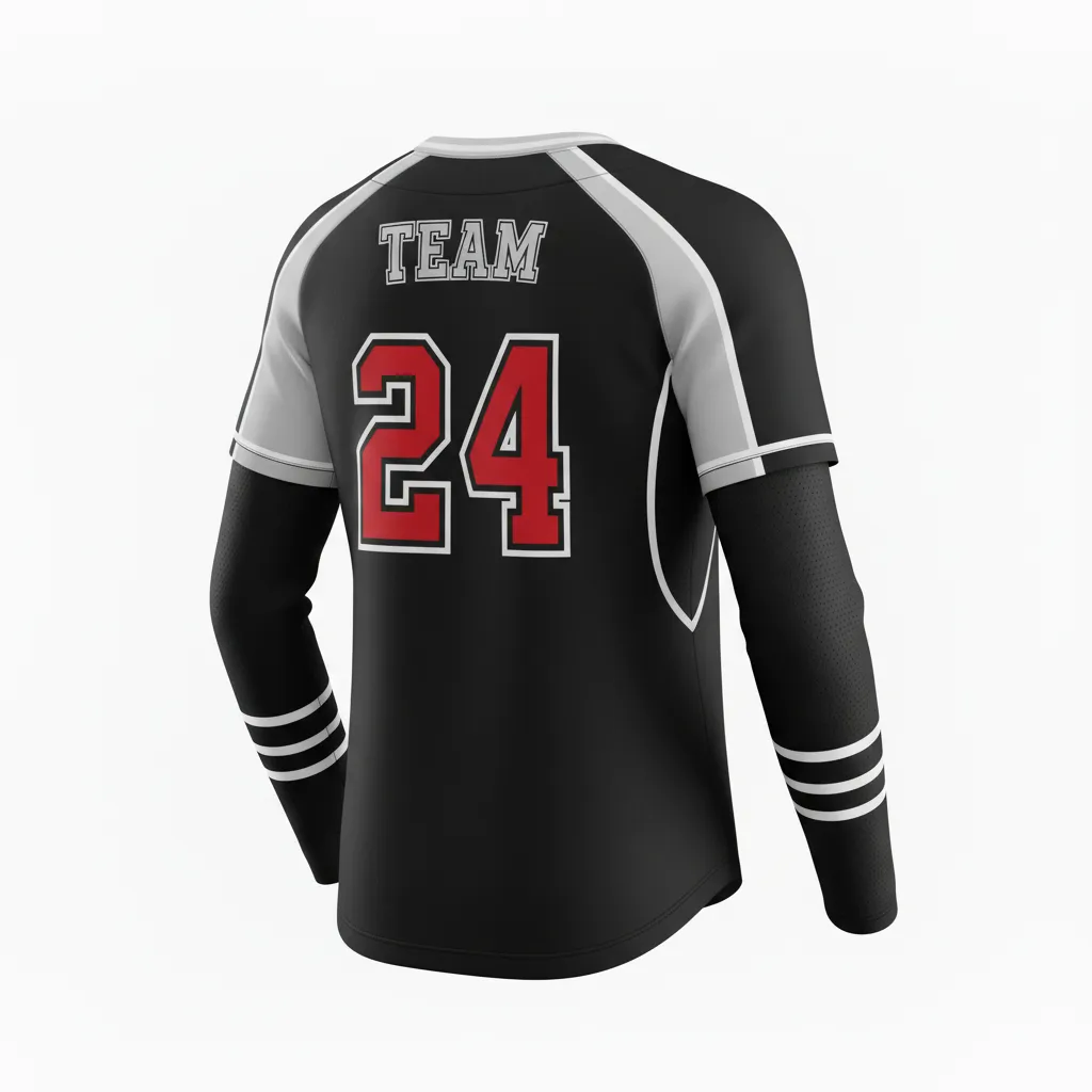 Custom Softball Long Sleeve Jersey - Custom Design - Longsleevejersey Blacksilverwhite - Back View - Kinexa Sportswear