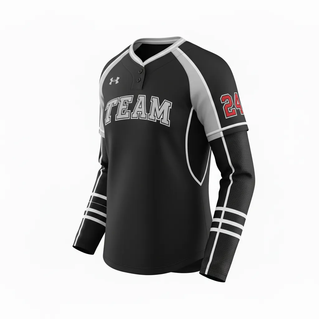 Custom Softball Long Sleeve Jersey - Custom Design - Longsleevejersey Blacksilverwhite - Front View - Kinexa Sportswear