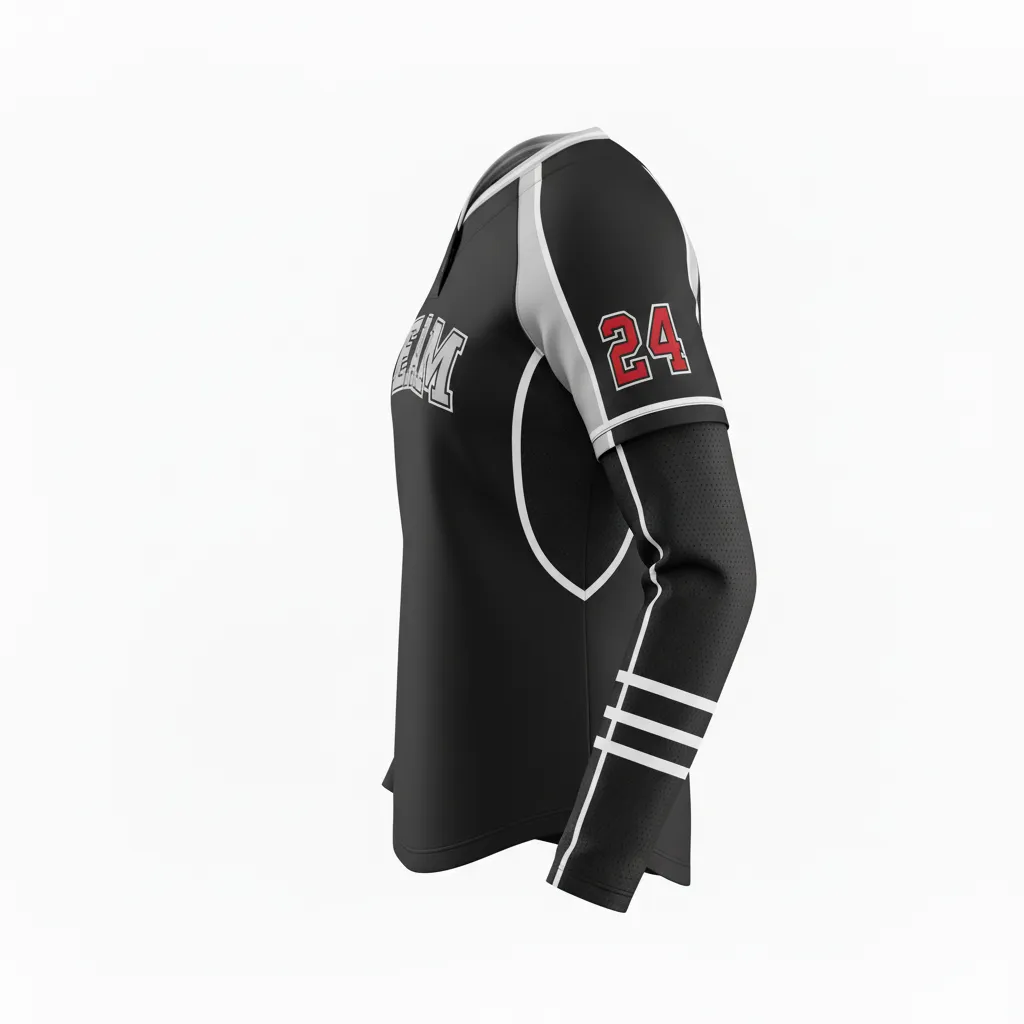 Custom Softball Long Sleeve Jersey - Custom Design - Longsleevejersey Blacksilverwhite - Side View - Kinexa Sportswear