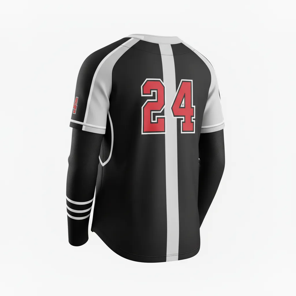 Custom Softball Long Sleeve Jersey - Custom Design - Longsleevejersey Blackwhitegrey - Back View - Kinexa Sportswear