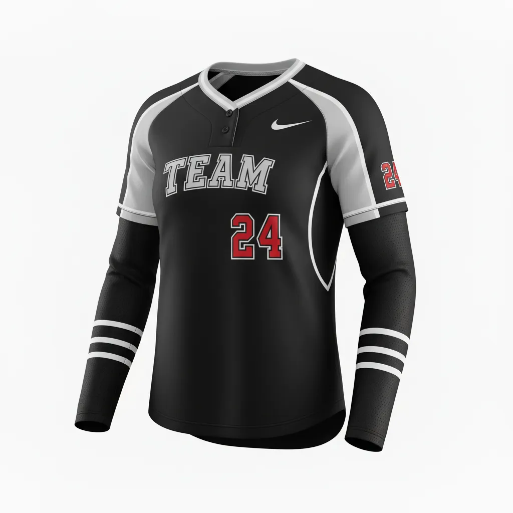 Custom Softball Long Sleeve Jersey - Custom Design - Longsleevejersey Blackwhitegrey - Front View - Kinexa Sportswear