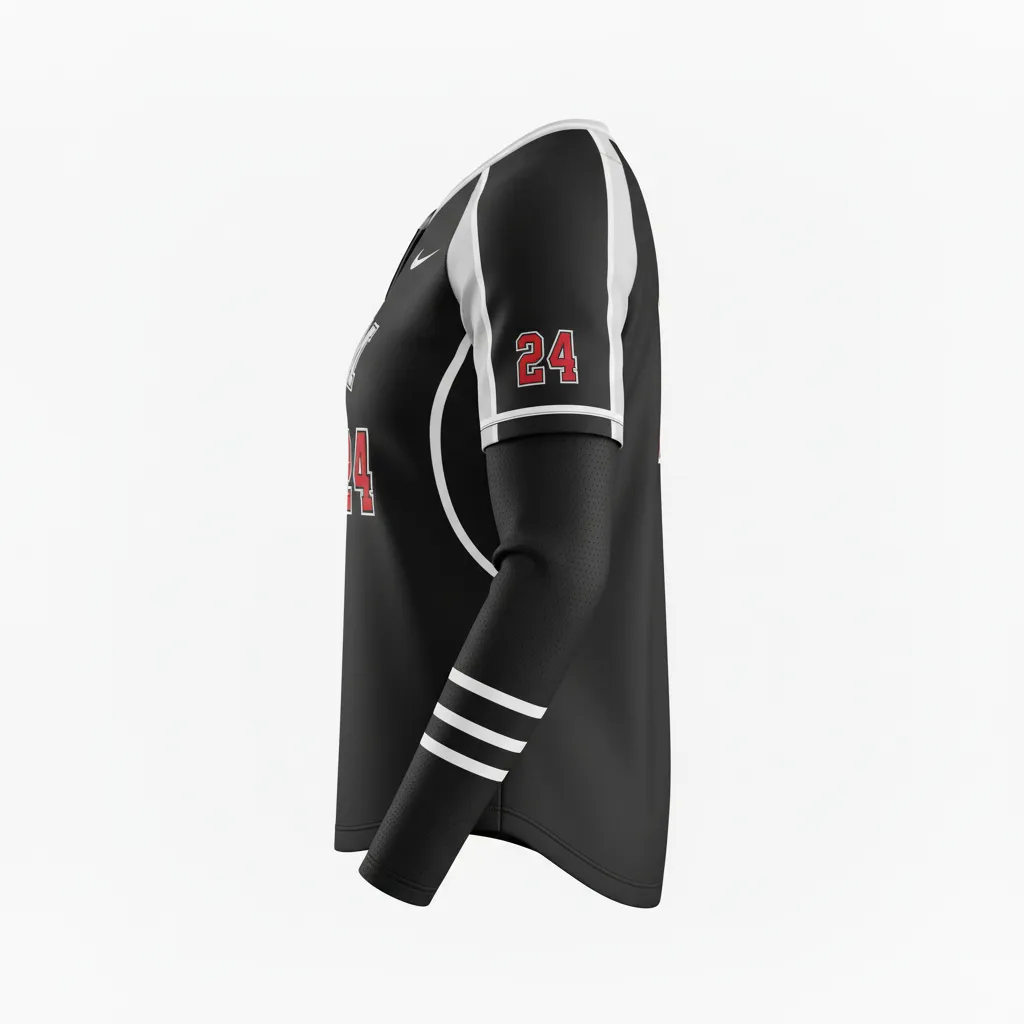 Custom Softball Long Sleeve Jersey - Custom Design - Longsleevejersey Blackwhitegrey - Side View - Kinexa Sportswear