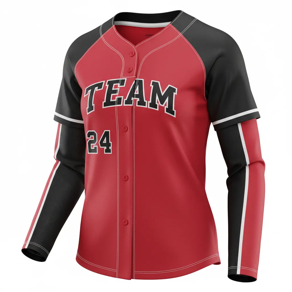 Custom Softball Long Sleeve Jersey - Custom Design - Longsleevejersey Cardinalblackwhite - Front View - Kinexa Sportswear