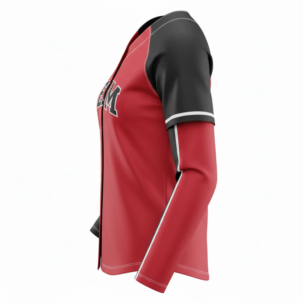 Custom Softball Long Sleeve Jersey - Custom Design - Longsleevejersey Cardinalblackwhite - Side View - Kinexa Sportswear