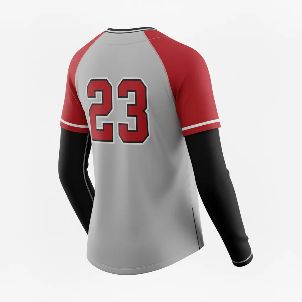 Custom Softball Long Sleeve Jersey - Custom Design - Longsleevejersey Charcoalredwhite - Back View - Kinexa Sportswear