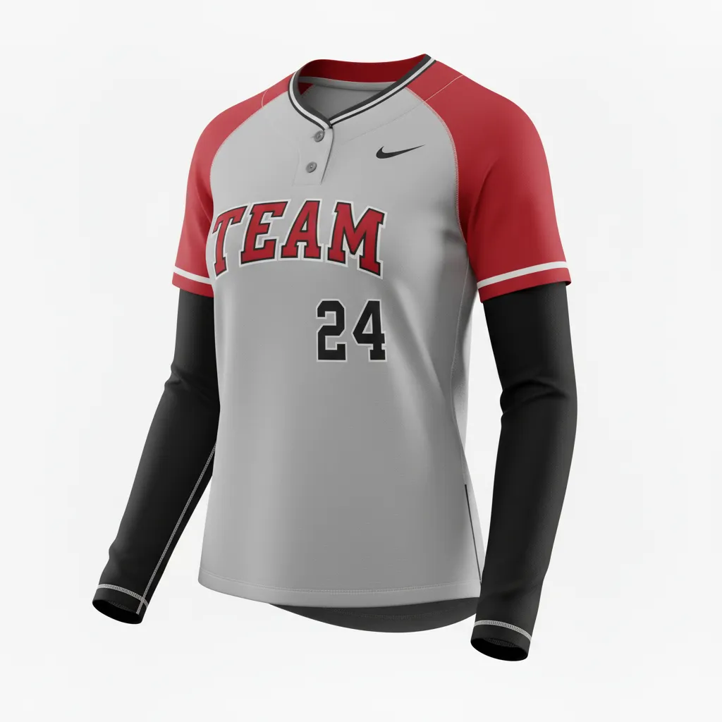 Custom Softball Long Sleeve Jersey - Custom Design - Longsleevejersey Charcoalredwhite - Front View - Kinexa Sportswear
