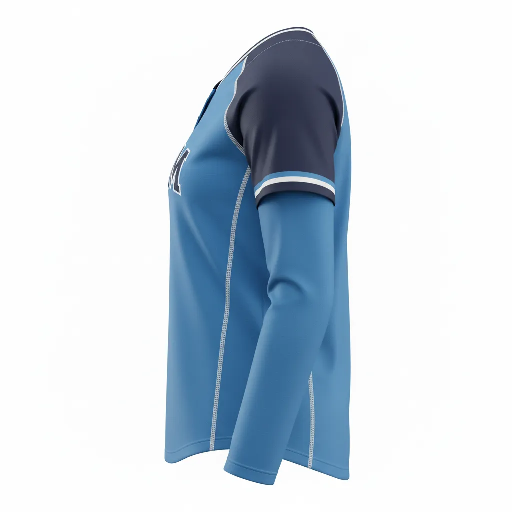 Custom Softball Long Sleeve Jersey - Custom Design - Longsleevejersey Columbianavywhite - Side View - Kinexa Sportswear
