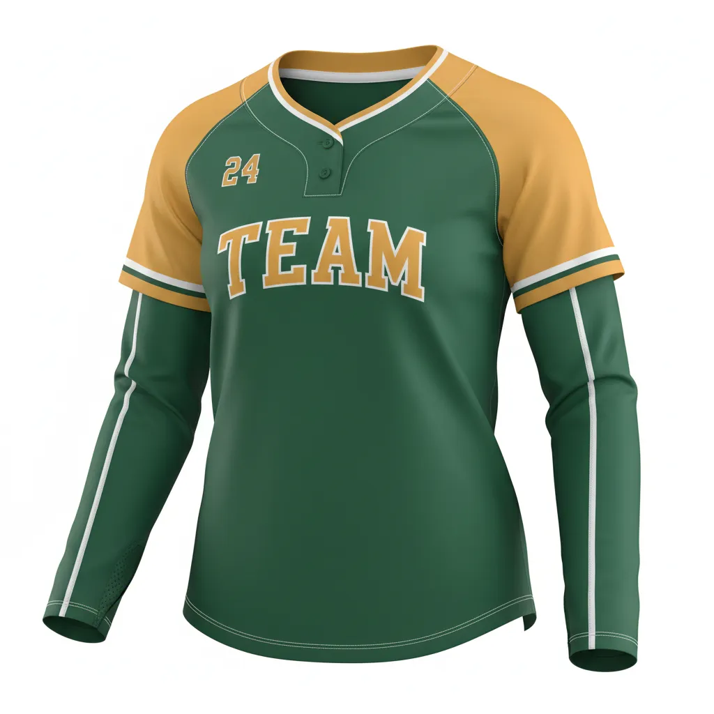 Custom Softball Long Sleeve Jersey - Custom Design - Longsleevejersey Forestgoldwhite - Front View - Kinexa Sportswear