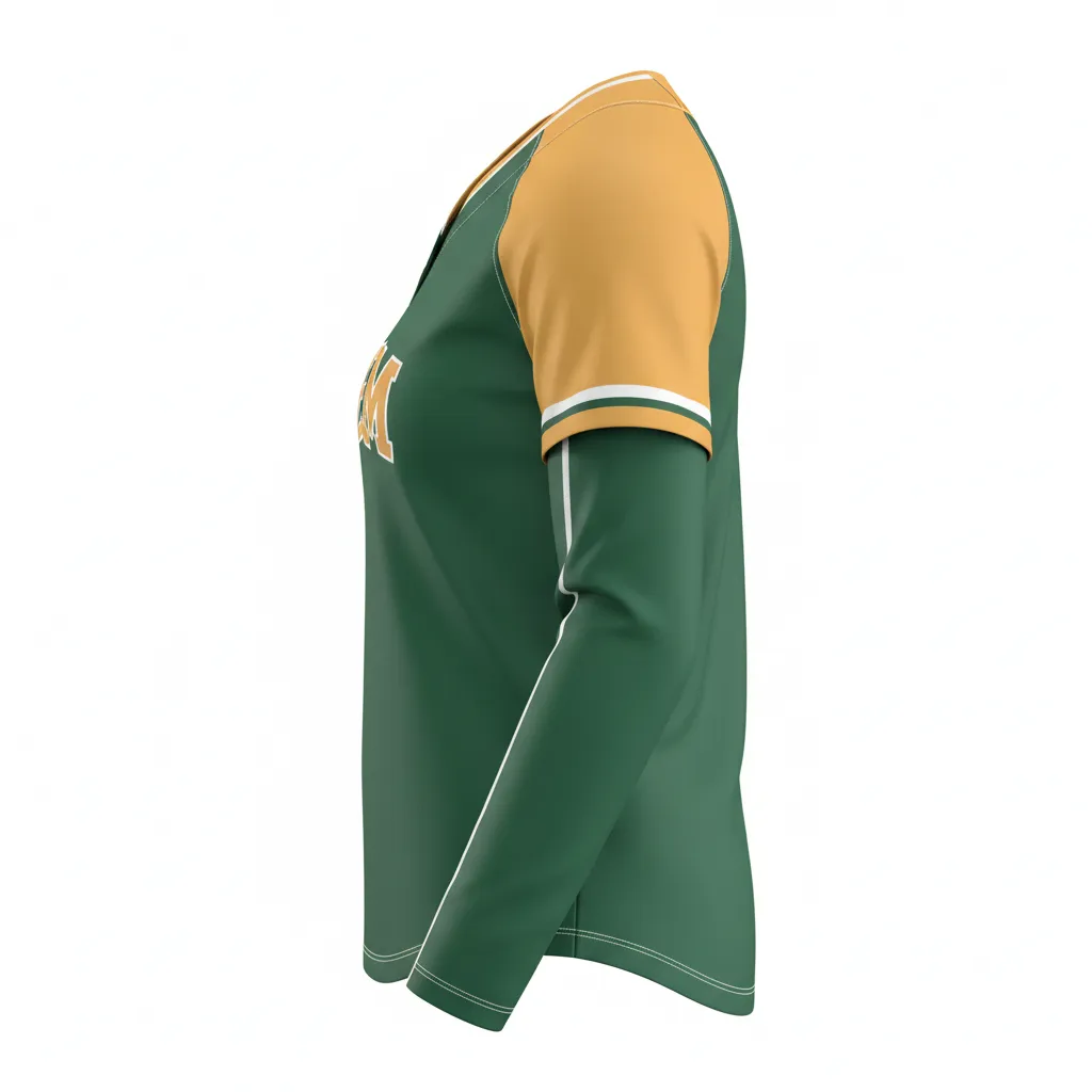 Custom Softball Long Sleeve Jersey - Custom Design - Longsleevejersey Forestgoldwhite - Side View - Kinexa Sportswear