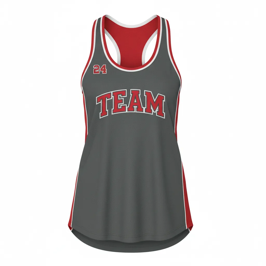 Custom Softball Performance Tank Top - Custom Design - Trainingtank Charcoalredwhite - Front View - Kinexa Sportswear