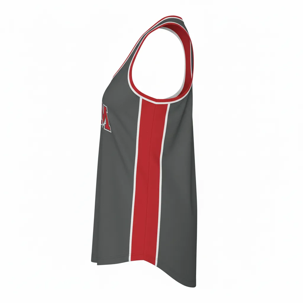 Custom Softball Performance Tank Top - Custom Design - Trainingtank Charcoalredwhite - Side View - Kinexa Sportswear