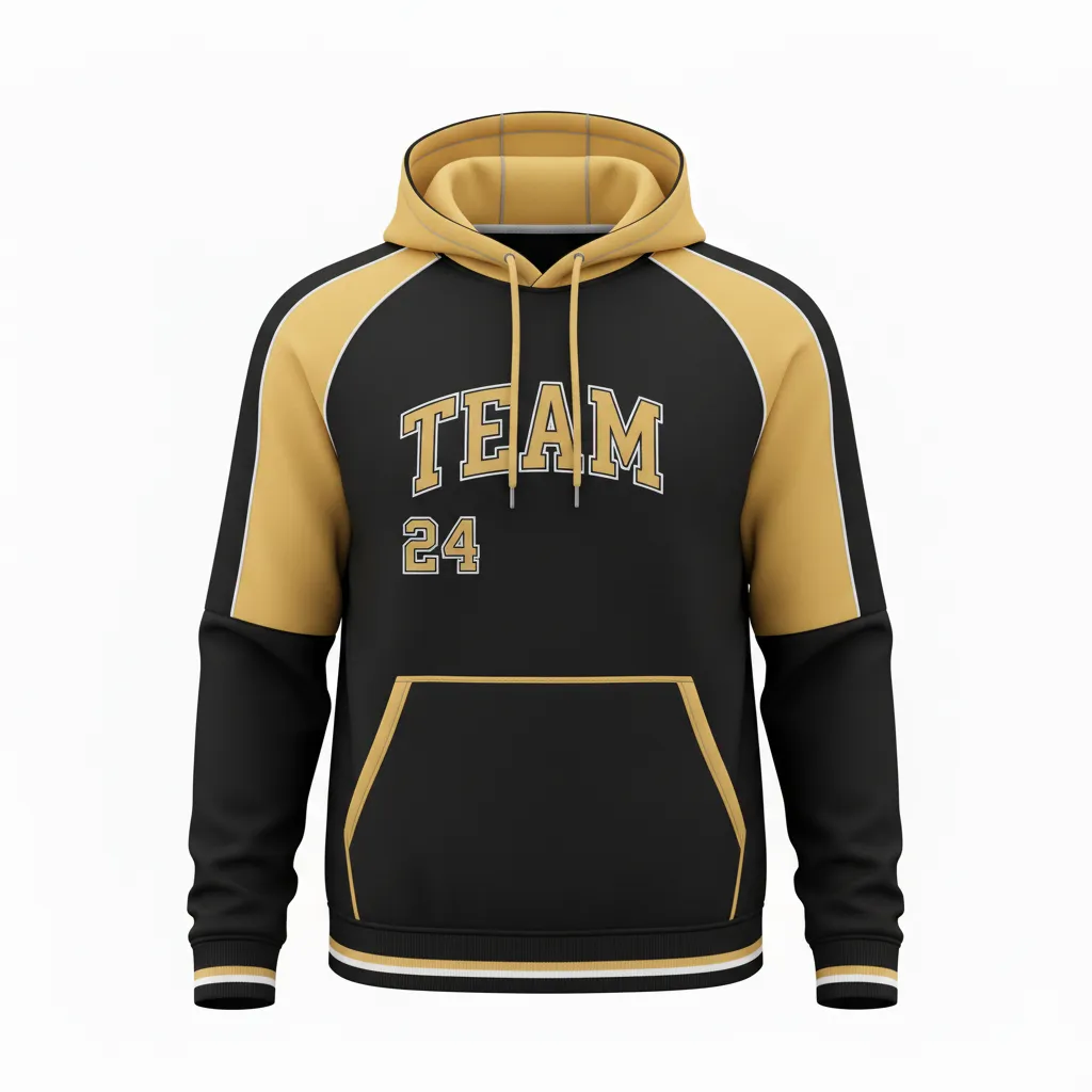 Custom Softball Pullover Hoodie - Custom Design - Pulloverhoodie Blackgoldwhite - Front View - Kinexa Sportswear