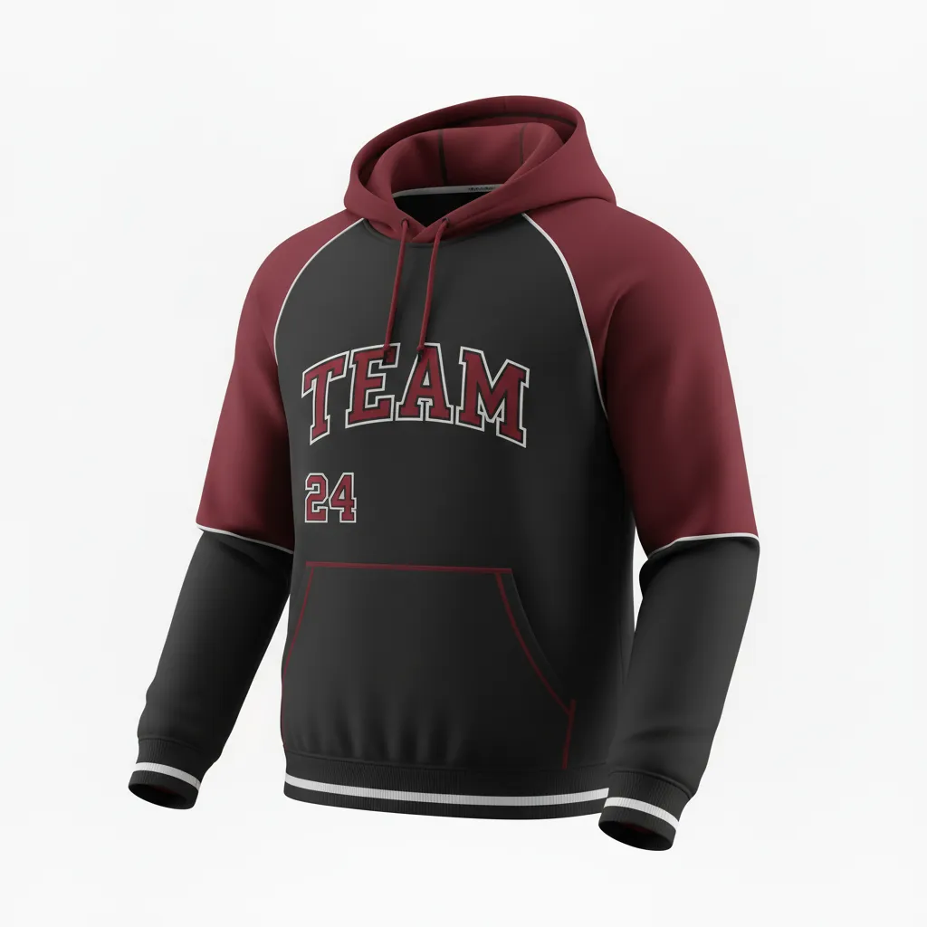 Custom Softball Pullover Hoodie - Custom Design - Pulloverhoodie Blackredwhite - Front View - Kinexa Sportswear