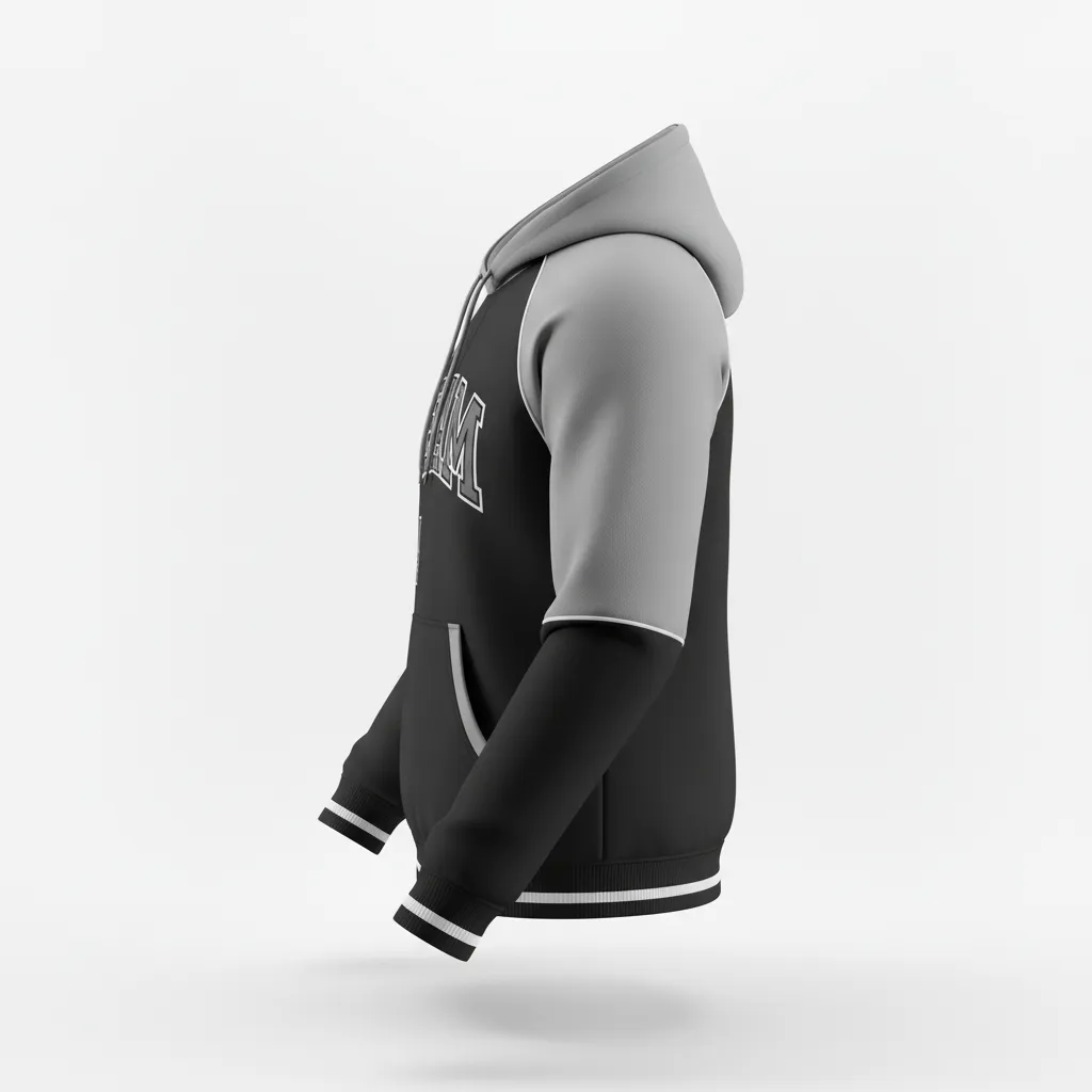 Custom Softball Pullover Hoodie - Custom Design - Pulloverhoodie Blacksilverwhite - Side View - Kinexa Sportswear