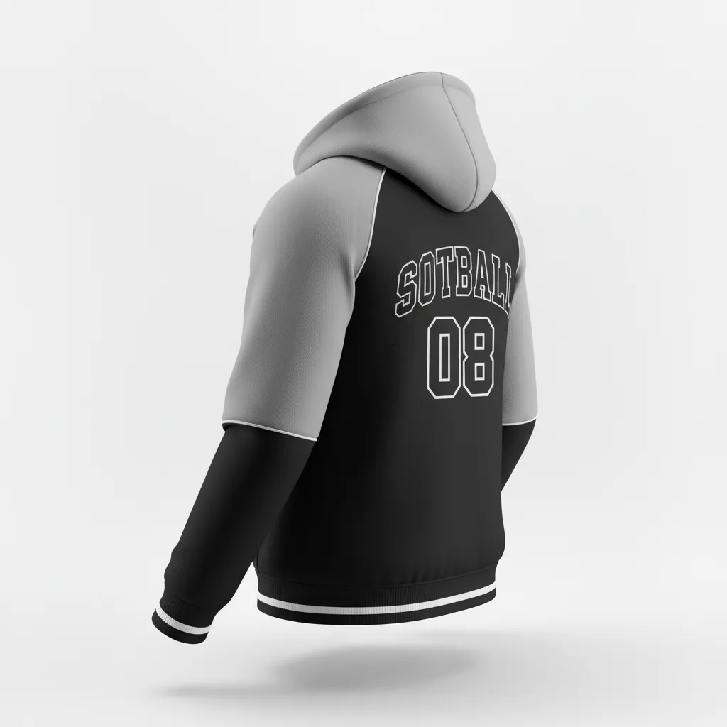 Custom Softball Pullover Hoodie - Custom Design - Pulloverhoodie Blackwhitegrey - Back View - Kinexa Sportswear