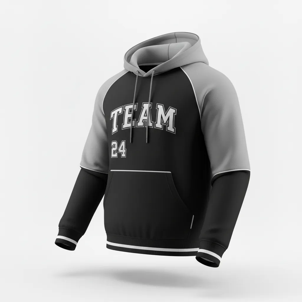 Custom Softball Pullover Hoodie - Custom Design - Pulloverhoodie Blackwhitegrey - Front View - Kinexa Sportswear