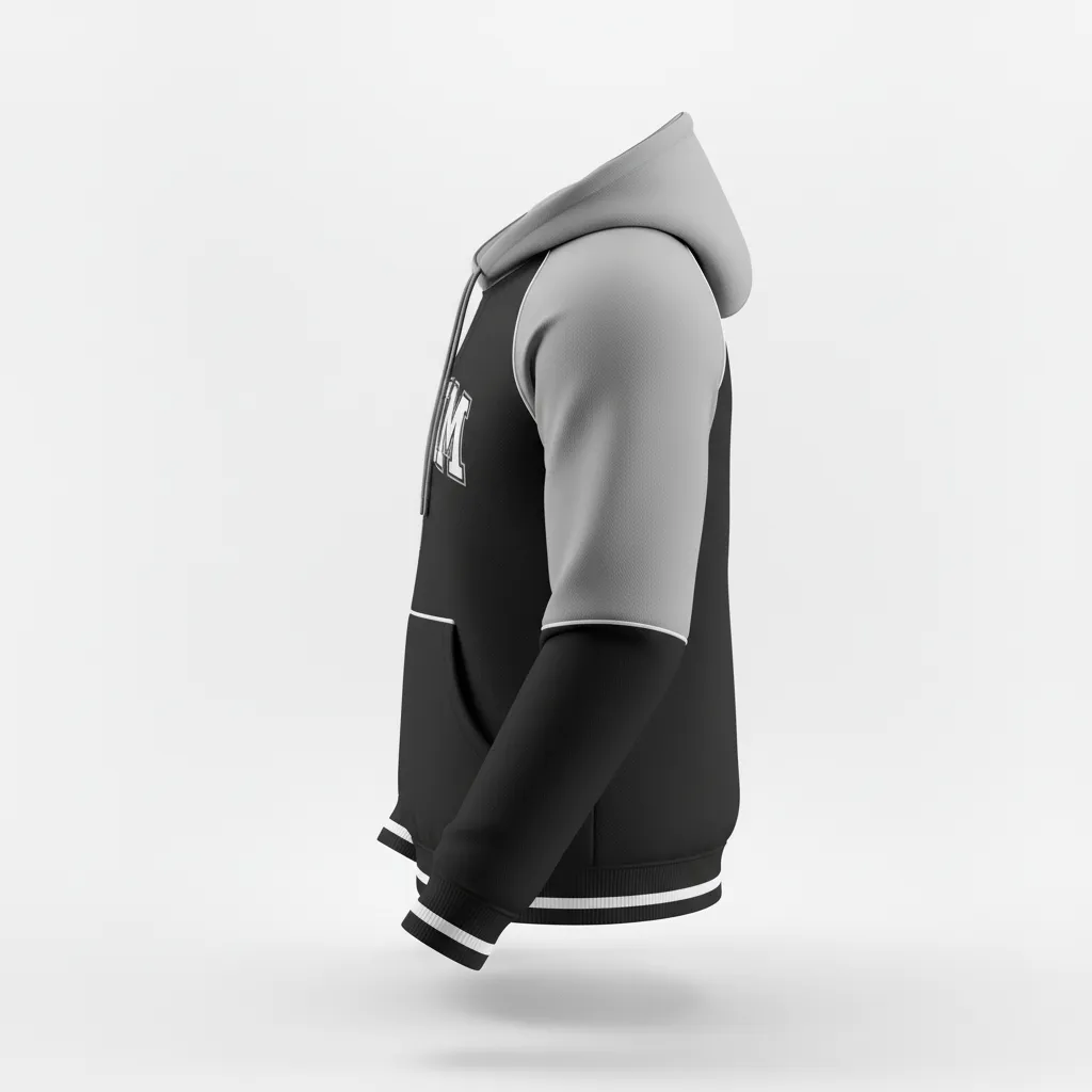 Custom Softball Pullover Hoodie - Custom Design - Pulloverhoodie Blackwhitegrey - Side View - Kinexa Sportswear