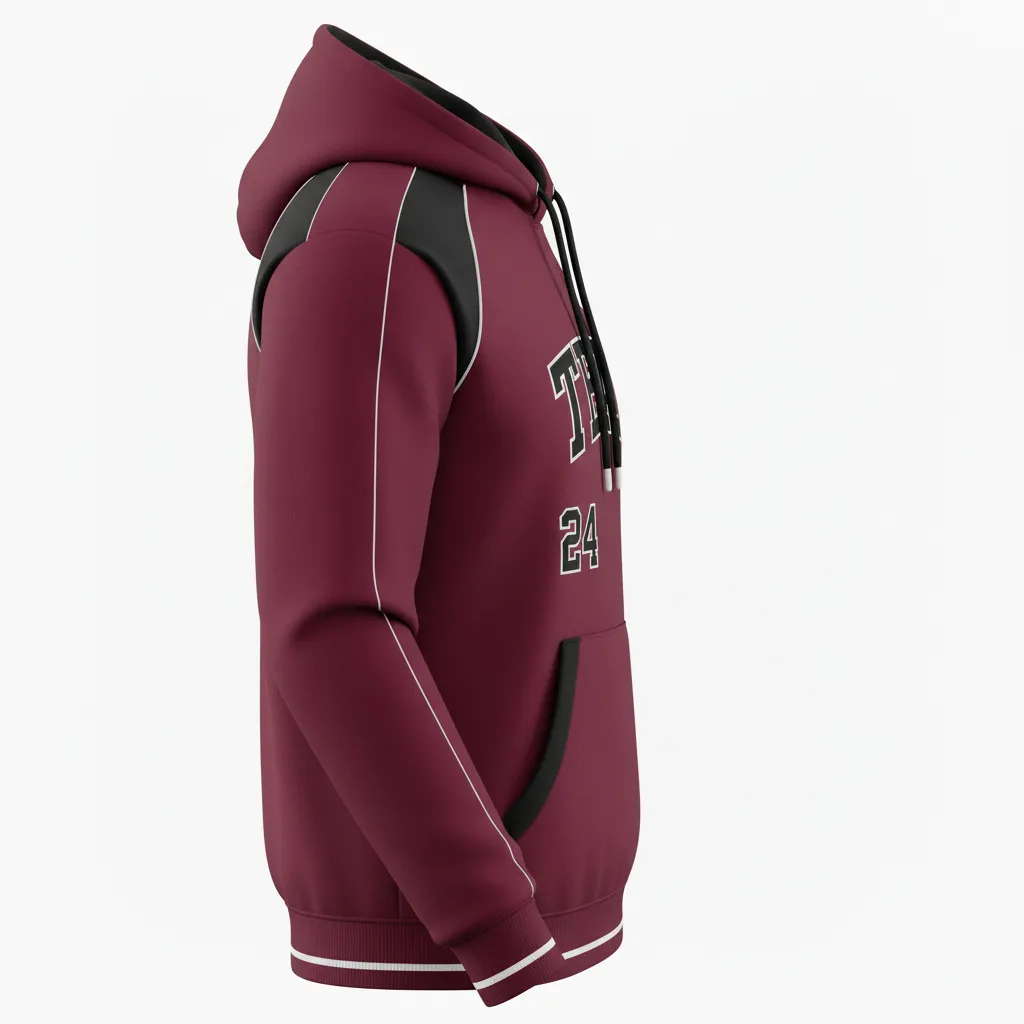 Custom Softball Pullover Hoodie - Custom Design - Pulloverhoodie Cardinalblackwhite - Side View - Kinexa Sportswear