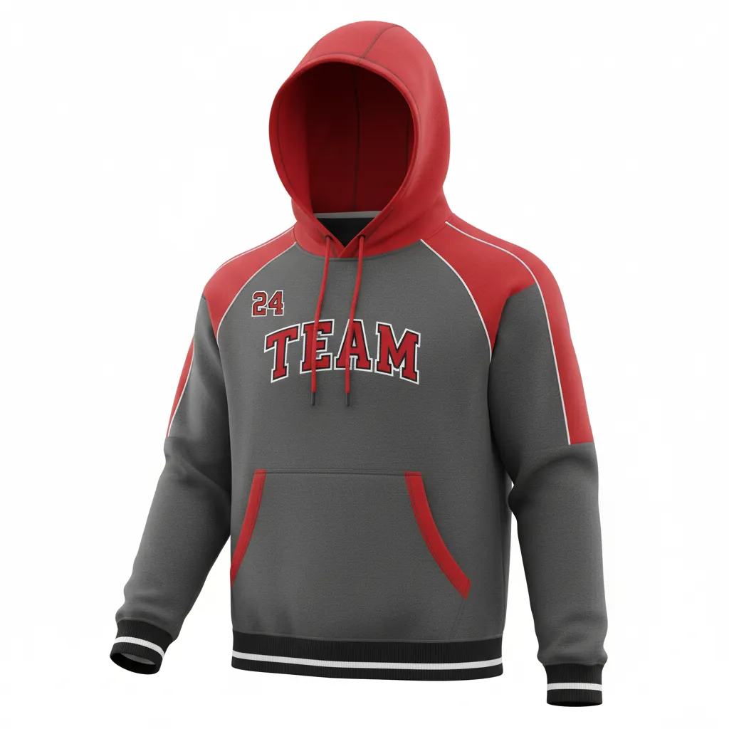 Custom Softball Pullover Hoodie - Custom Design - Pulloverhoodie Charcoalredwhite - Front View - Kinexa Sportswear