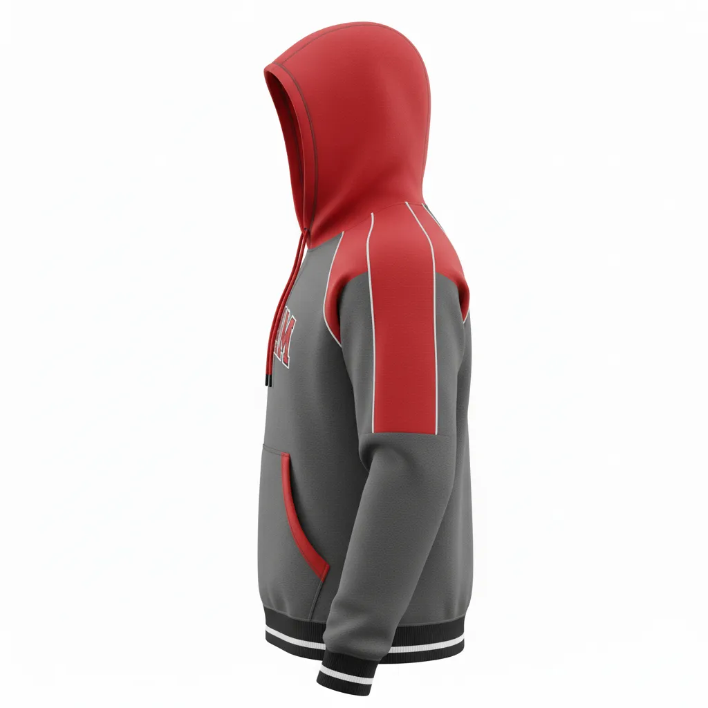 Custom Softball Pullover Hoodie - Custom Design - Pulloverhoodie Charcoalredwhite - Side View - Kinexa Sportswear