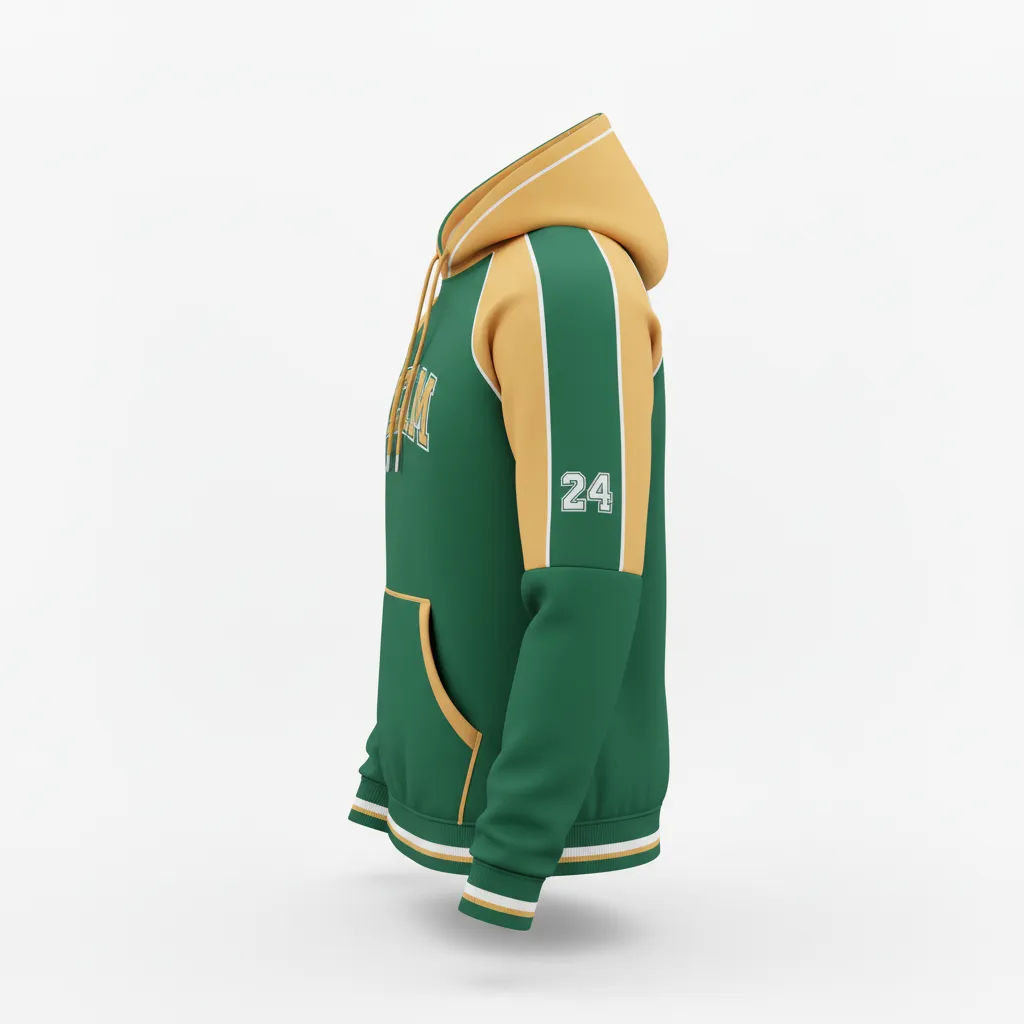 Custom Softball Pullover Hoodie - Custom Design - Pulloverhoodie Forestgoldwhite - Side View - Kinexa Sportswear