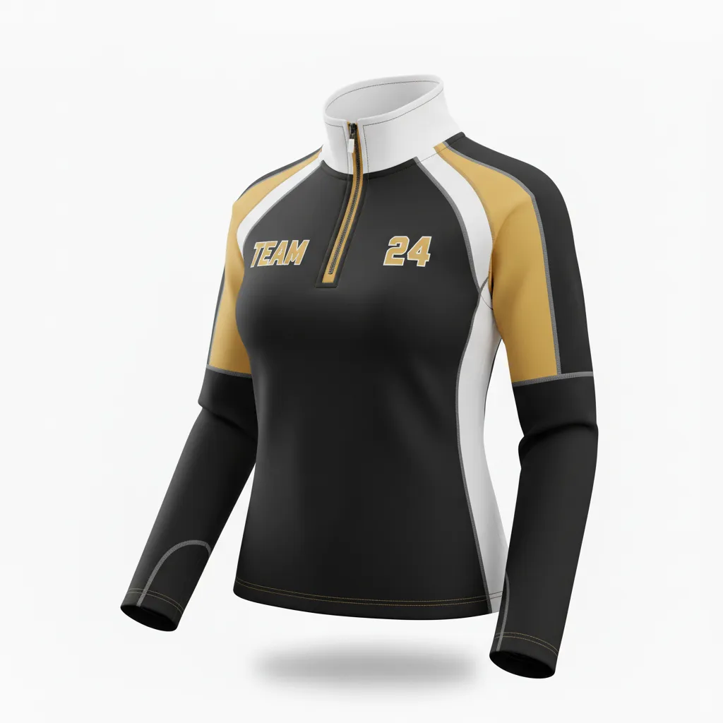 Custom Softball Quarter Zipper Pullover - Custom Design - Quarterzip Blackgoldwhite - Front View - Kinexa Sportswear