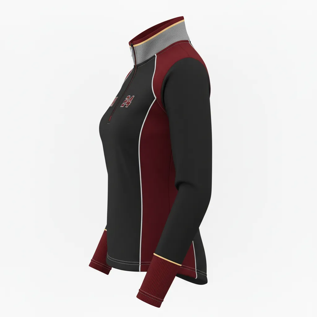 Custom Softball Quarter Zipper Pullover - Custom Design - Quarterzip Blackredwhite - Side View - Kinexa Sportswear