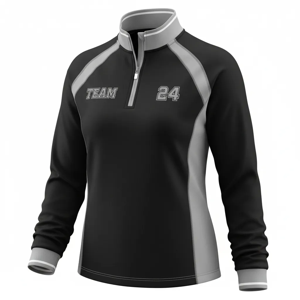 Custom Softball Quarter Zipper Pullover - Custom Design - Quarterzip Blacksilverwhite - Front View - Kinexa Sportswear