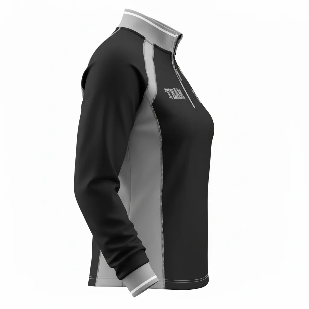 Custom Softball Quarter Zipper Pullover - Custom Design - Quarterzip Blacksilverwhite - Side View - Kinexa Sportswear