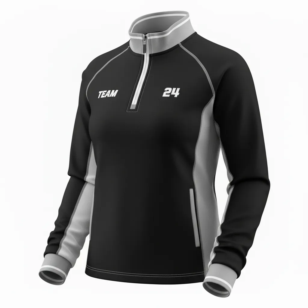 Custom Softball Quarter Zipper Pullover - Custom Design - Quarterzip Blackwhitegrey - Front View - Kinexa Sportswear