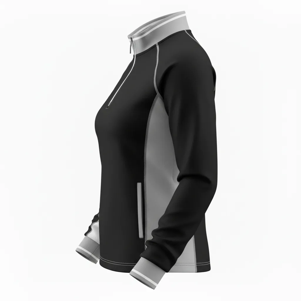 Custom Softball Quarter Zipper Pullover - Custom Design - Quarterzip Blackwhitegrey - Side View - Kinexa Sportswear