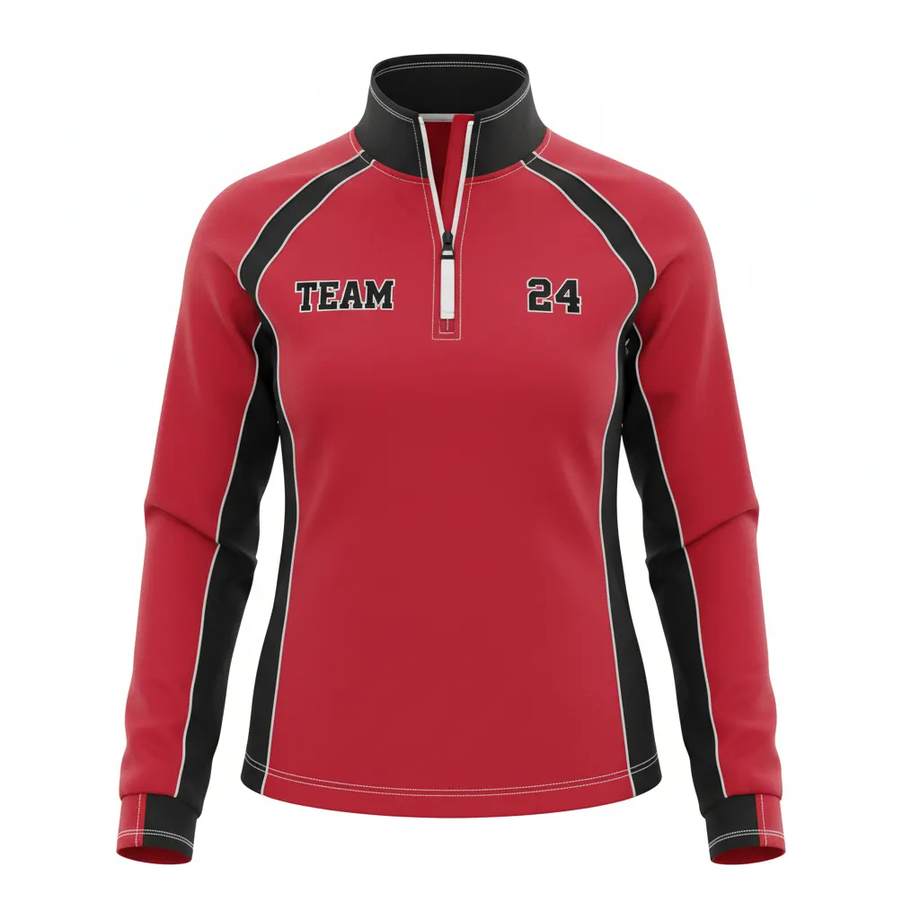 Custom Softball Quarter Zipper Pullover - Custom Design - Quarterzip Cardinalblackwhite - Front View - Kinexa Sportswear
