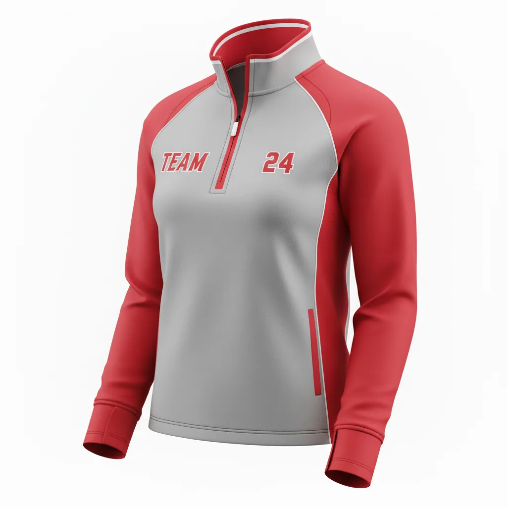Custom Softball Quarter Zipper Pullover - Custom Design - Quarterzip Charcoalredwhite - Front View - Kinexa Sportswear