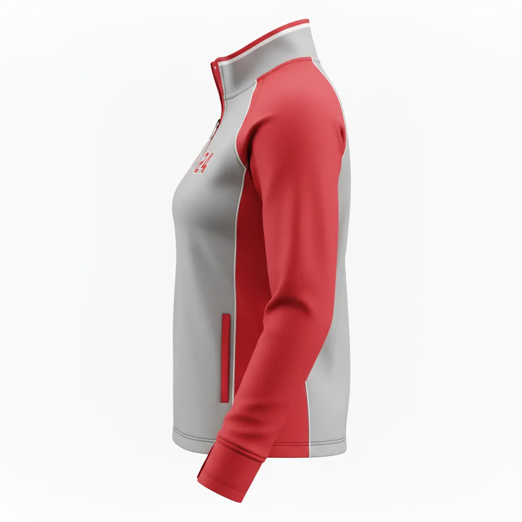 Custom Softball Quarter Zipper Pullover - Custom Design - Quarterzip Charcoalredwhite - Side View - Kinexa Sportswear