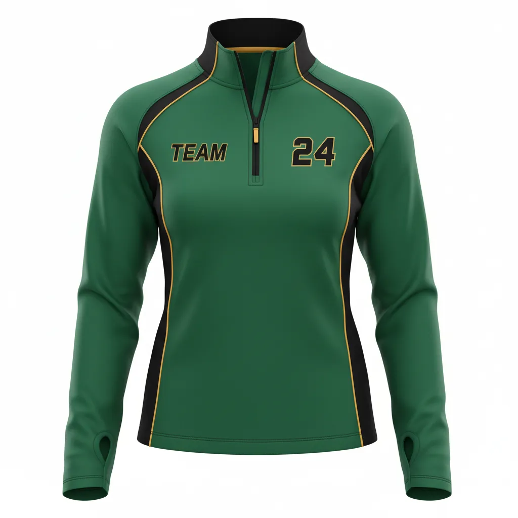 Custom Softball Quarter Zipper Pullover - Custom Design - Quarterzip Forestblackgold - Front View - Kinexa Sportswear
