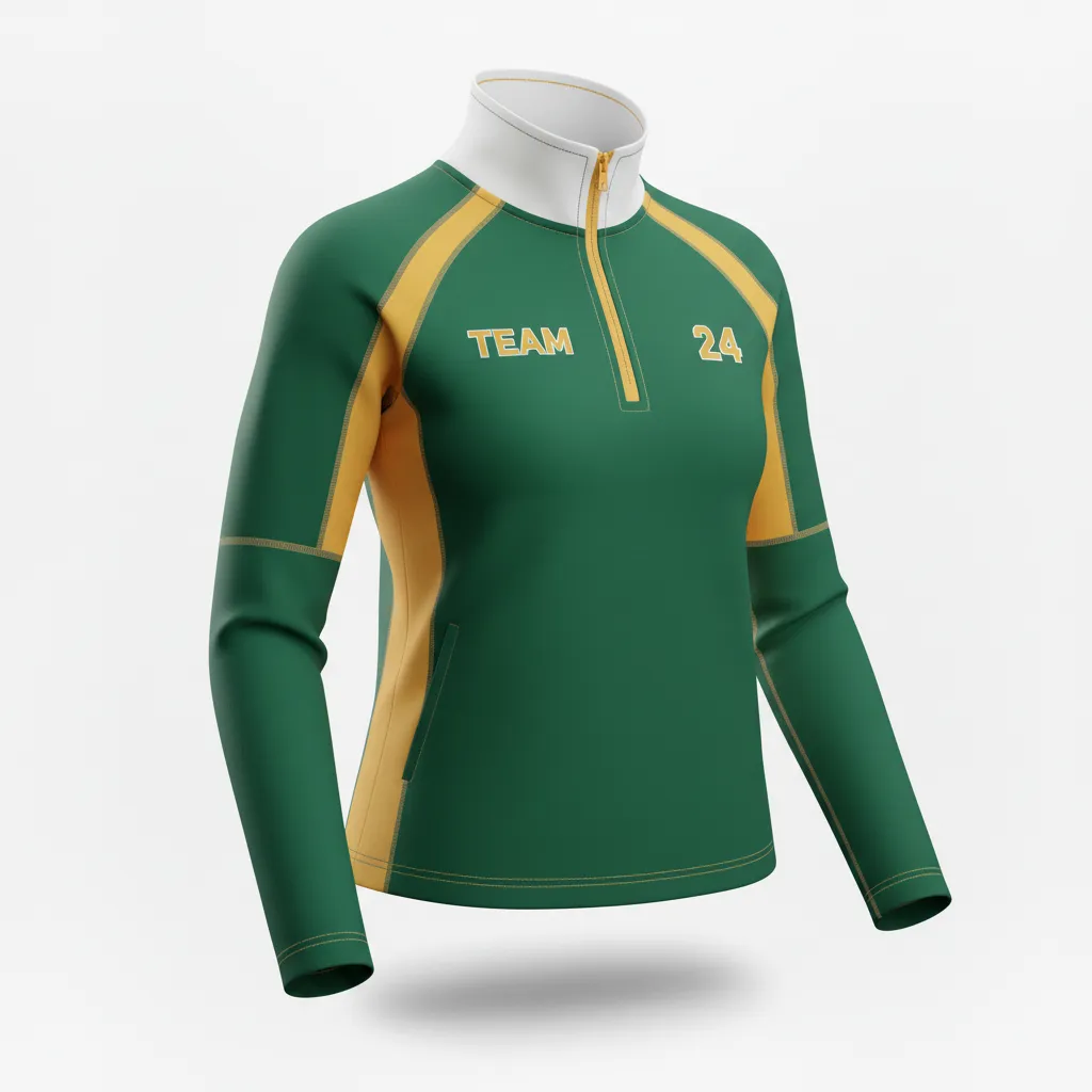 Custom Softball Quarter Zipper Pullover - Custom Design - Quarterzip Forestgoldwhite - Front View - Kinexa Sportswear