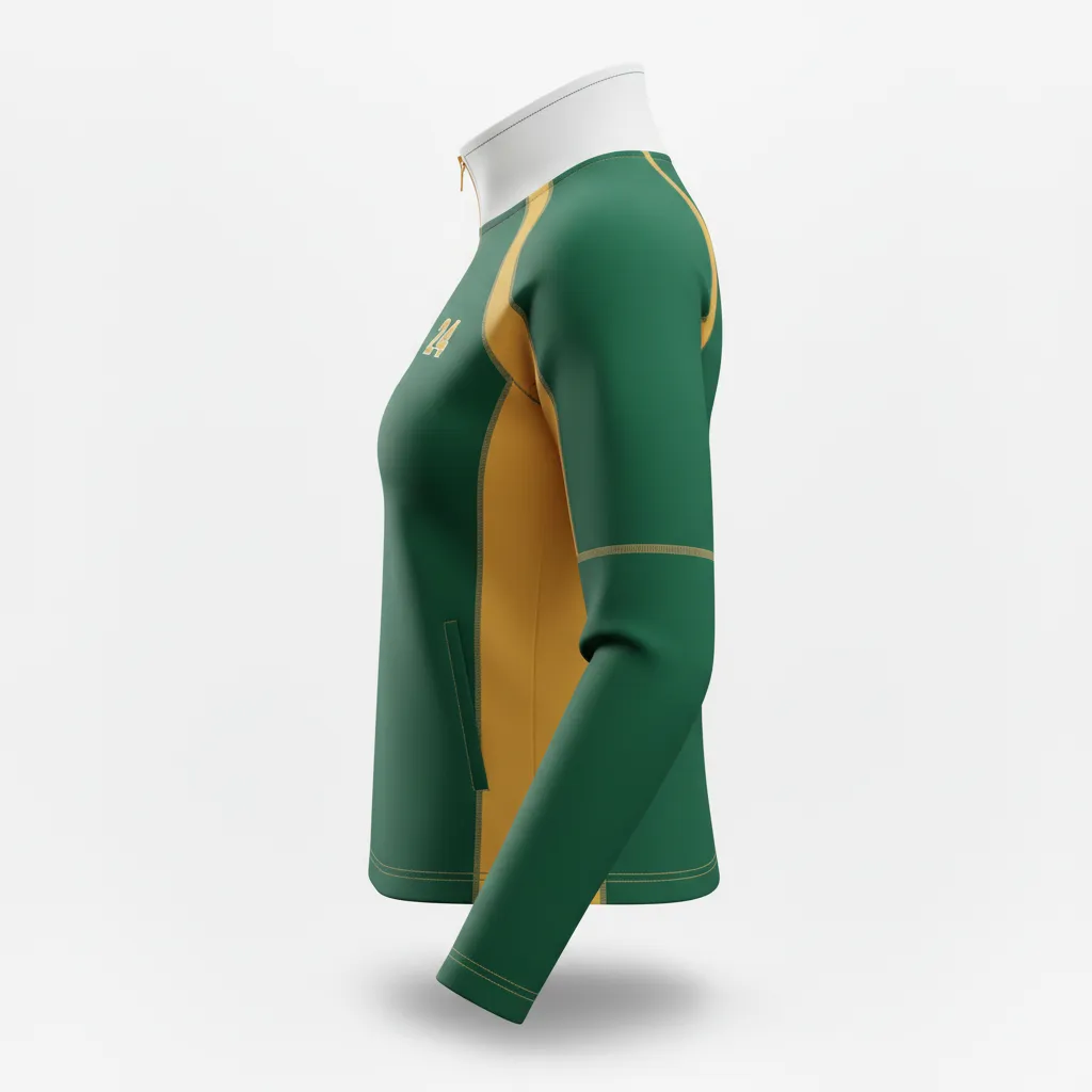 Custom Softball Quarter Zipper Pullover - Custom Design - Quarterzip Forestgoldwhite - Side View - Kinexa Sportswear