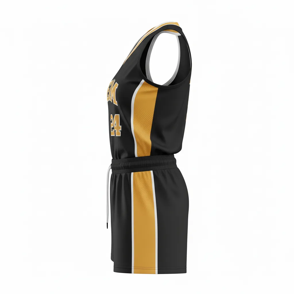 Custom Softball Racerback Softball Uniform - Custom Design - Racerbackuniform Blackgoldwhite - Side View - Kinexa Sportswear