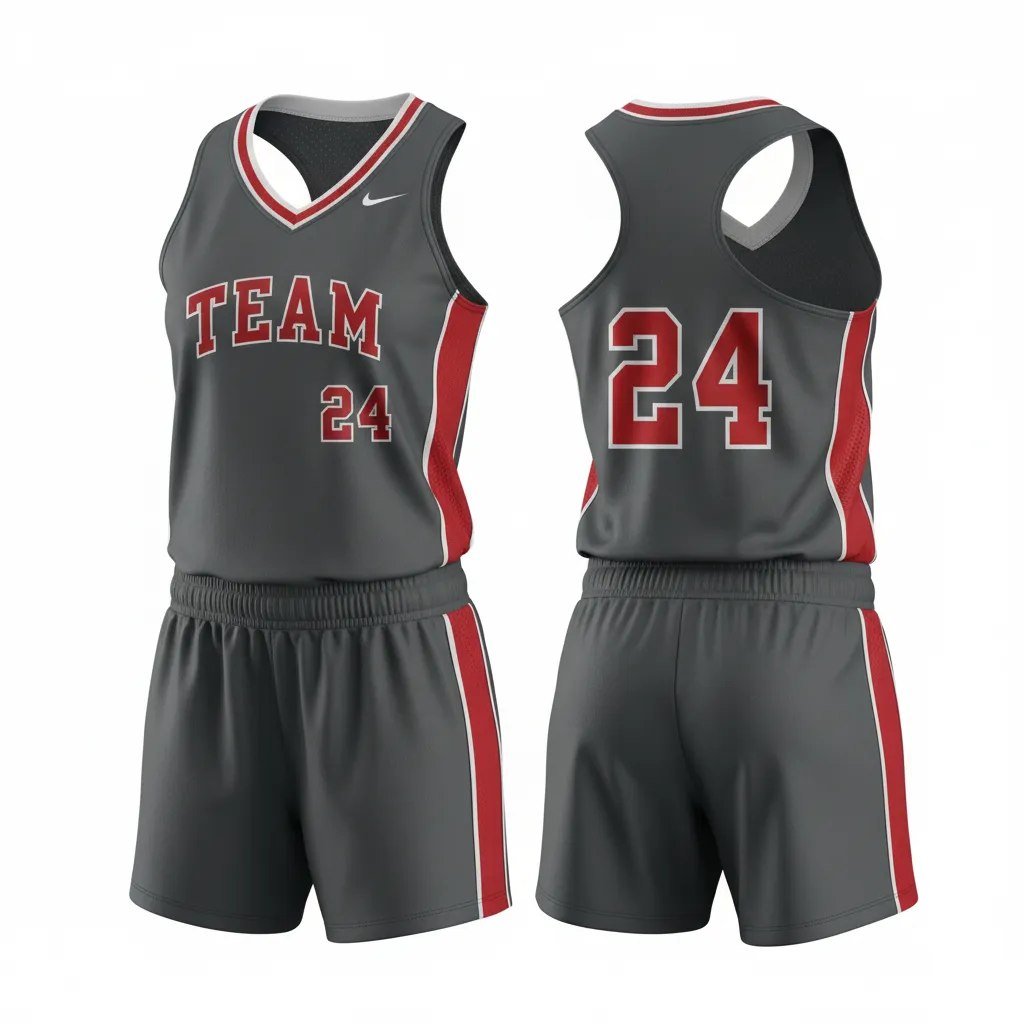 Custom Softball Racerback Softball Uniform - Custom Design - Racerbackuniform Charcoalredwhite - Front View - Kinexa Sportswear