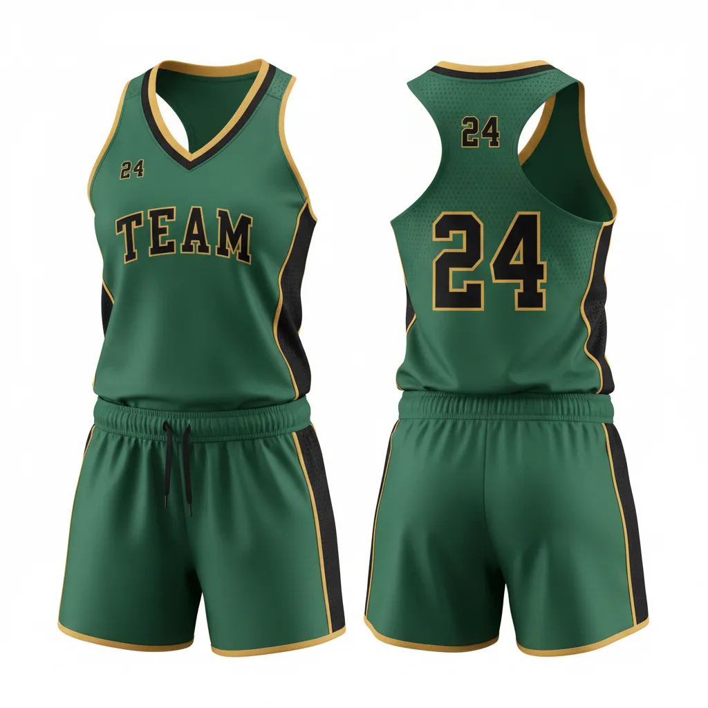Custom Softball Racerback Softball Uniform - Custom Design - Racerbackuniform Forestblackgold - Front View - Kinexa Sportswear