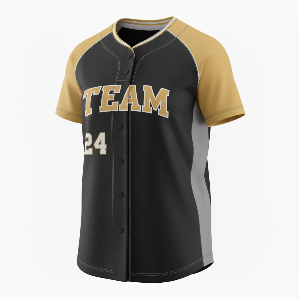 Custom Softball Round Neck Softball Jersey - Custom Design - Roundneckjersey Blackgoldwhite - Front View - Kinexa Sportswear