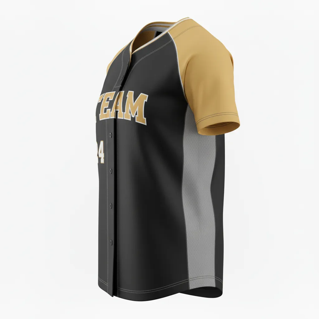 Custom Softball Round Neck Softball Jersey - Custom Design - Roundneckjersey Blackgoldwhite - Side View - Kinexa Sportswear