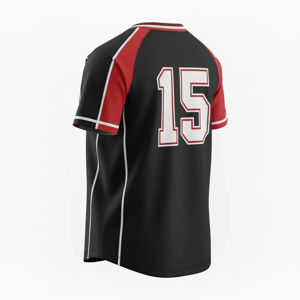 Custom Softball Round Neck Softball Jersey - Custom Design - Roundneckjersey Blackredwhite - Back View - Kinexa Sportswear
