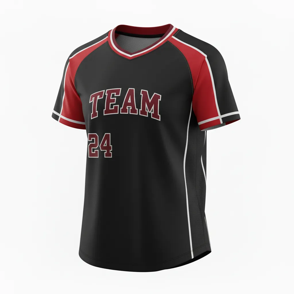 Custom Softball Round Neck Softball Jersey - Custom Design - Roundneckjersey Blackredwhite - Front View - Kinexa Sportswear
