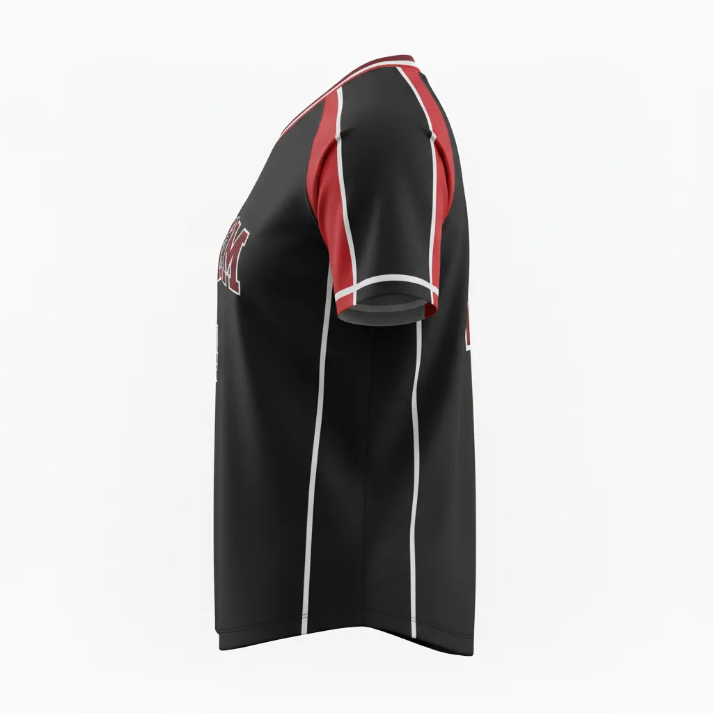 Custom Softball Round Neck Softball Jersey - Custom Design - Roundneckjersey Blackredwhite - Side View - Kinexa Sportswear