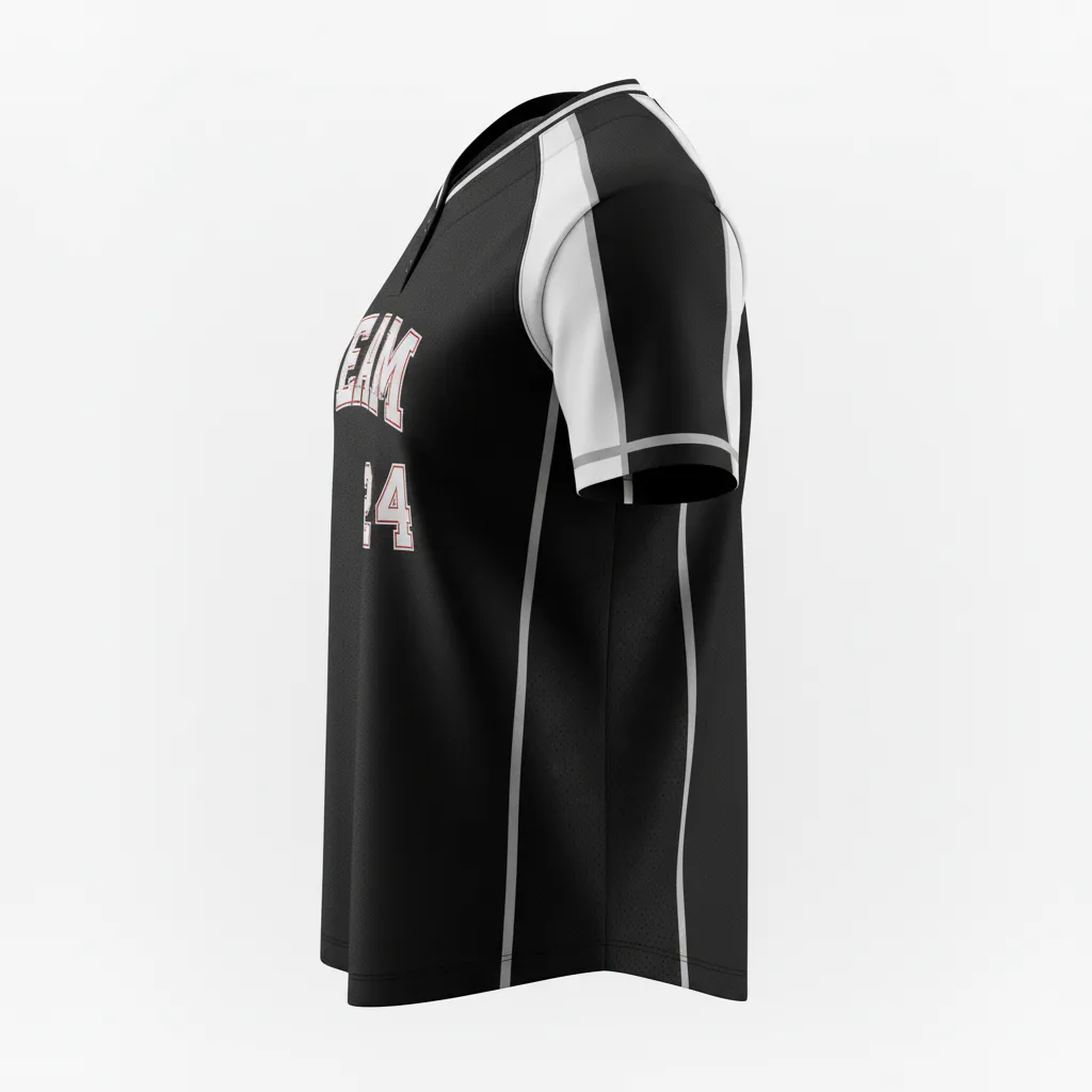 Custom Softball Round Neck Softball Jersey - Custom Design - Roundneckjersey Blackwhitegrey - Side View - Kinexa Sportswear
