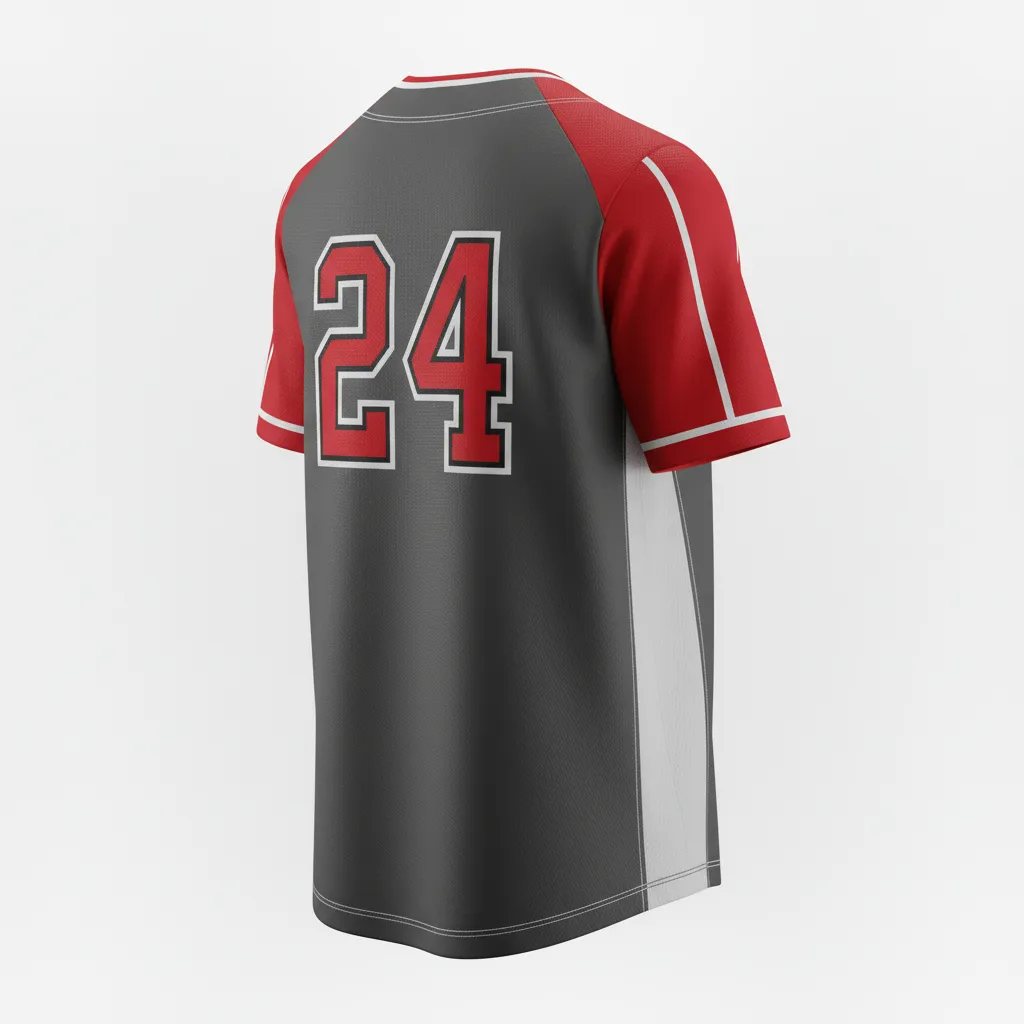 Custom Softball Round Neck Softball Jersey - Custom Design - Roundneckjersey Charcoalredwhite - Back View - Kinexa Sportswear