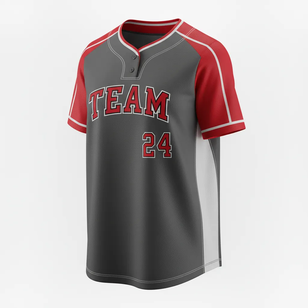 Custom Softball Round Neck Softball Jersey - Custom Design - Roundneckjersey Charcoalredwhite - Front View - Kinexa Sportswear