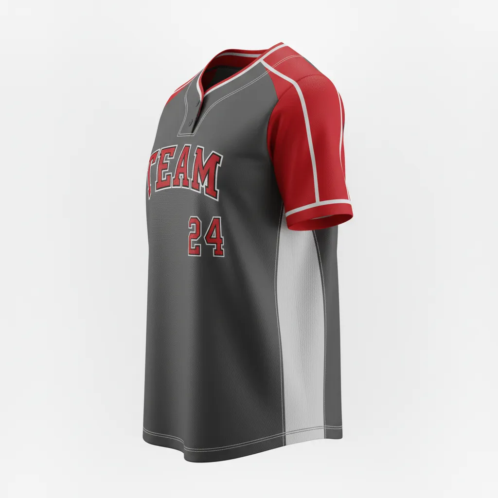 Custom Softball Round Neck Softball Jersey - Custom Design - Roundneckjersey Charcoalredwhite - Side View - Kinexa Sportswear